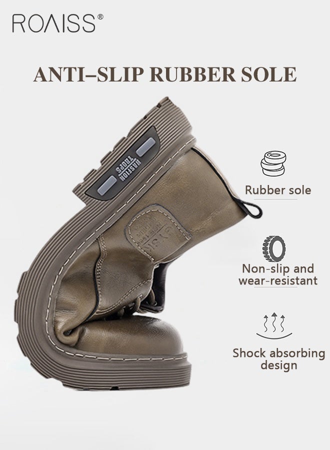 رويس أحذية رياضية رجالية من الجلد الطبيعي بتصميم كلاسيكي سهلة الارتداء مع مقدمة دائرية للرجال، نعل ناعم، مريح، غير قابل للانزلاق، أحذية كاجوال خفيفة الوزن قابلة للتنفس للتنقل اليومي باللون البني - Image 5