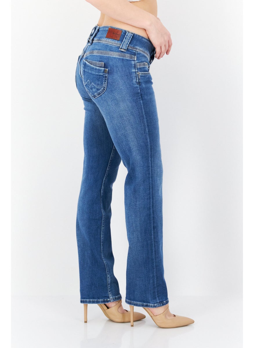 Pepe Jeans Women Straight Fit Washed Stretchable Denim Jeans, Blue  - Image 2