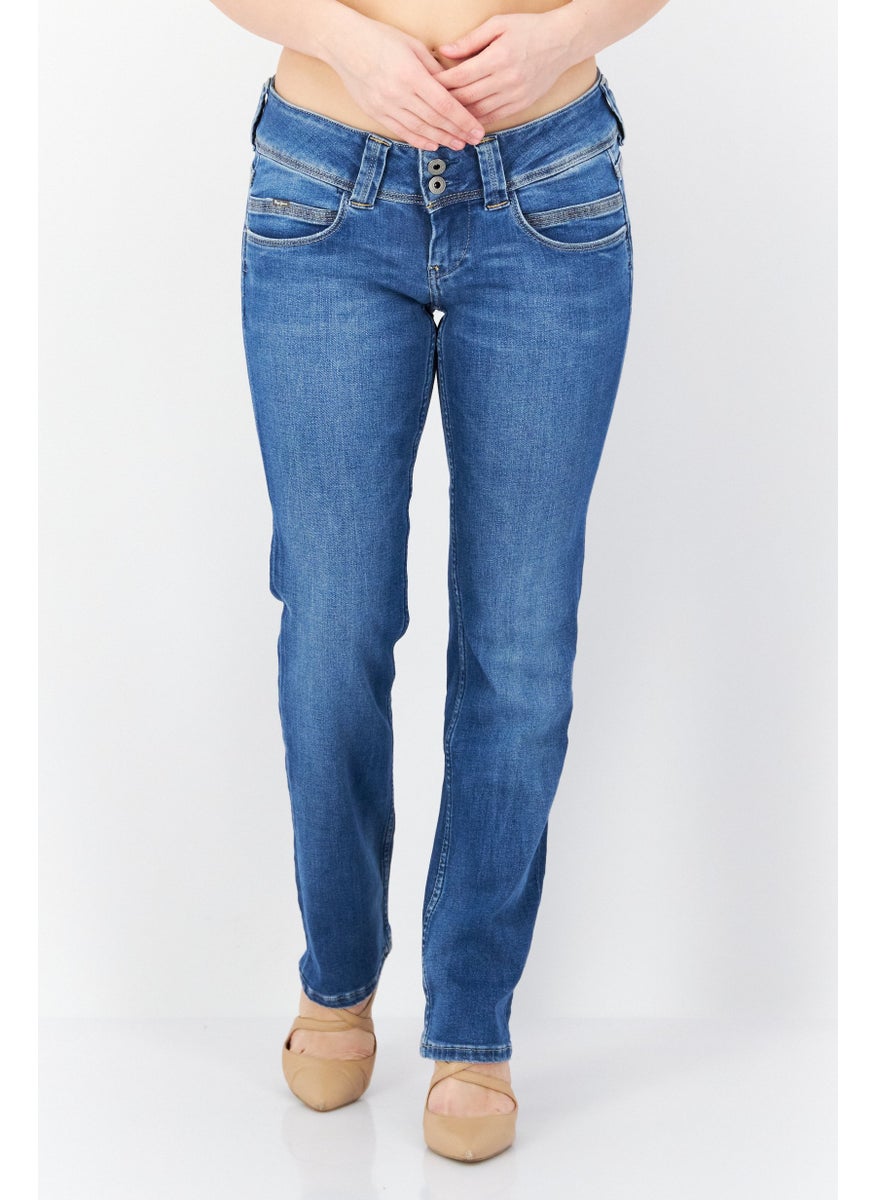 Pepe Jeans Women Straight Fit Washed Stretchable Denim Jeans, Blue  - Image 1