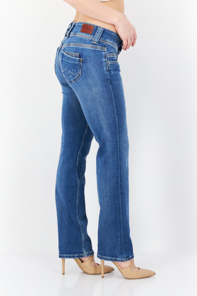 Pepe Jeans Women Straight Fit Washed Stretchable Jeans, Blue - Image 4