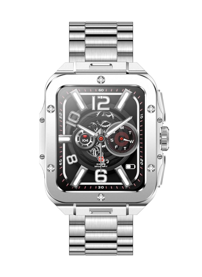 Swiss Military Alps 2 Smartwatch with Call Features, Music Playback, 1000 Songs Storage, IP67, Fitness & Health, Magnetic Charging, 7-12 Days Battery Life, iOS/Android Compatible - Silver Metal - pzsku/Z6C333296A9BB8A45609CZ/45/_/1699942208/9cbc0169-81b9-4e0d-acd5-265f5e6294bc