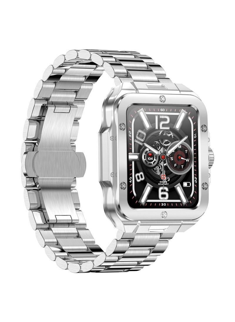 Swiss Military Alps 2 Smartwatch with Call Features, Music Playback, 1000 Songs Storage, IP67, Fitness & Health, Magnetic Charging, 7-12 Days Battery Life, iOS/Android Compatible - Silver Metal - pzsku/Z6C333296A9BB8A45609CZ/45/_/1699942209/207b5c9b-88a2-4e49-ae21-4d7d6c8bb117