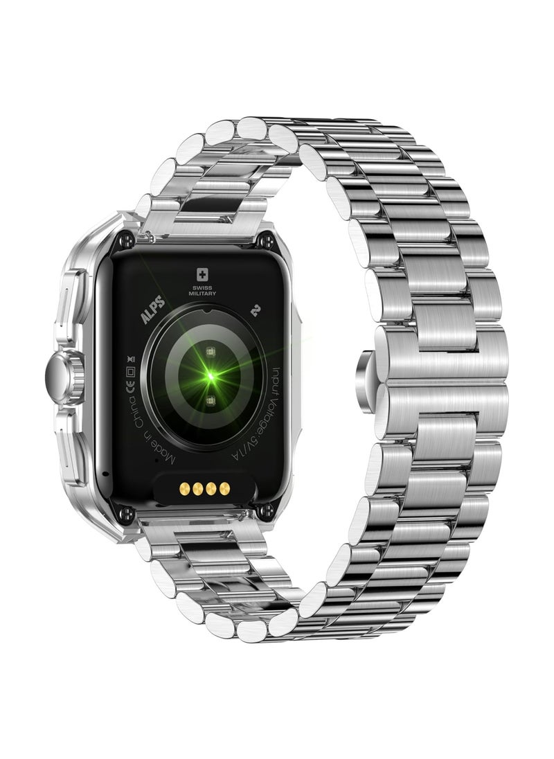 Swiss Military Alps 2 Smartwatch with Call Features, Music Playback, 1000 Songs Storage, IP67, Fitness & Health, Magnetic Charging, 7-12 Days Battery Life, iOS/Android Compatible - Silver Metal - pzsku/Z6C333296A9BB8A45609CZ/45/_/1699942210/da6c9d00-22e4-4b71-b81e-0193a8b2cc7f