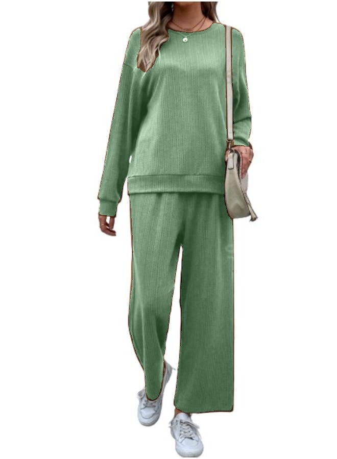 Women's Loose-Fitting Casual Set in Ribbed Knitted Fabric with Dropped Sleeves T82  - Image 3