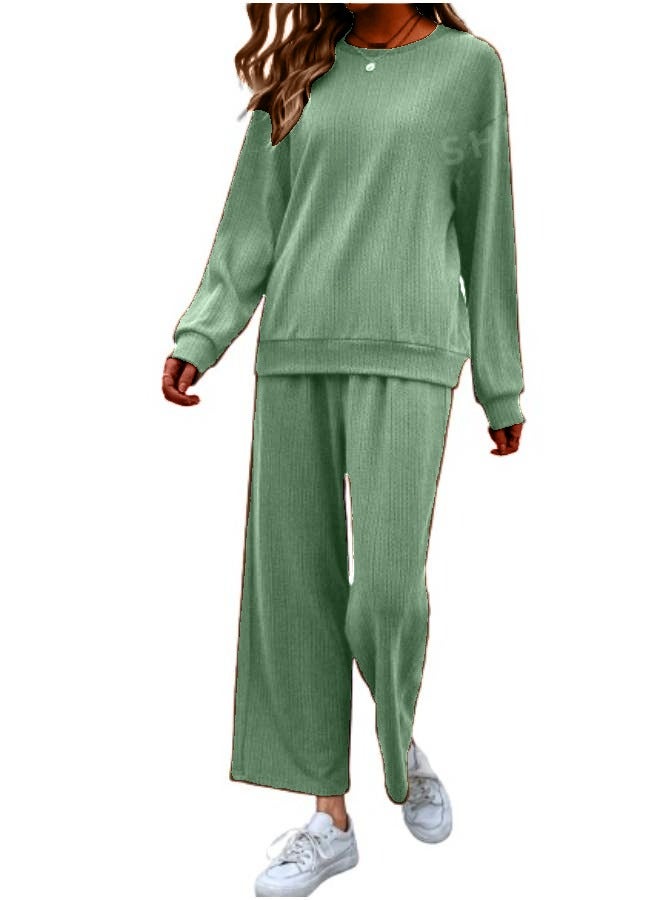 Women's Loose-Fitting Casual Set in Ribbed Knitted Fabric with Dropped Sleeves T82  - Image 1