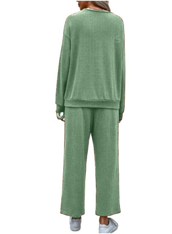 Women's Loose-Fitting Casual Set in Ribbed Knitted Fabric with Dropped Sleeves T82  - Image 2