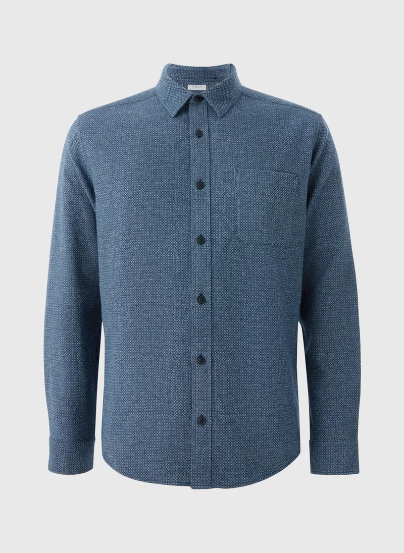 Matalan Navy Plain Brushed Birdseye Shirt