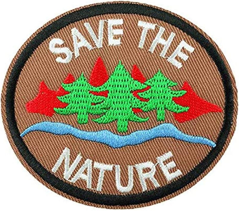 U-Sky Sew or Iron on Embroidered Patches | Save The Nature Design with Pine Trees River | Eco-Friendly Message | Outdoor Enthusiasts Nature Lovers | Jackets Backpacks Hats | 3x2.7inch 3PCs - Image 2
