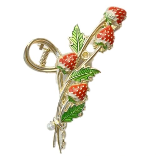 GEOCARTER Floral Cherry Hair Clutcher for Women & Girls – Premium Alloy Metal Hair Claw Clip, Lightweight & Handmade with Smooth Edges – Cute & Durable Hair Accessory for All Occasions (Strawberry) - Image 1