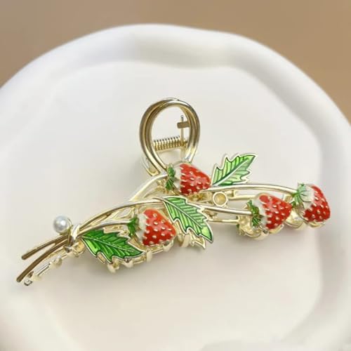 GEOCARTER Floral Cherry Hair Clutcher for Women & Girls – Premium Alloy Metal Hair Claw Clip, Lightweight & Handmade with Smooth Edges – Cute & Durable Hair Accessory for All Occasions (Strawberry) - Image 4