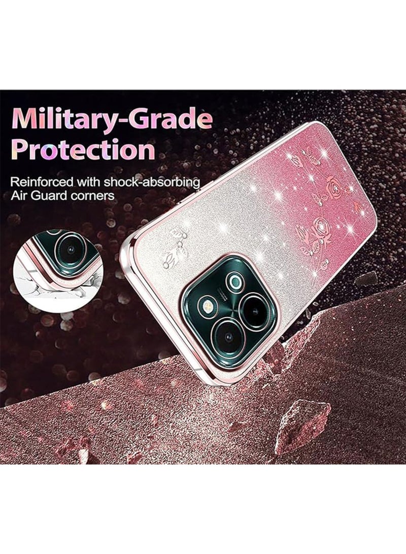 WRISTWISE Case Cover for Xiaomi Poco C85, Shiny Gradient Color Phone Case, Elegant Rose Pattern, Ultra-Thin Soft Silicone TPU Bumper Shockproof Protective Cover (Pink) - Image 3