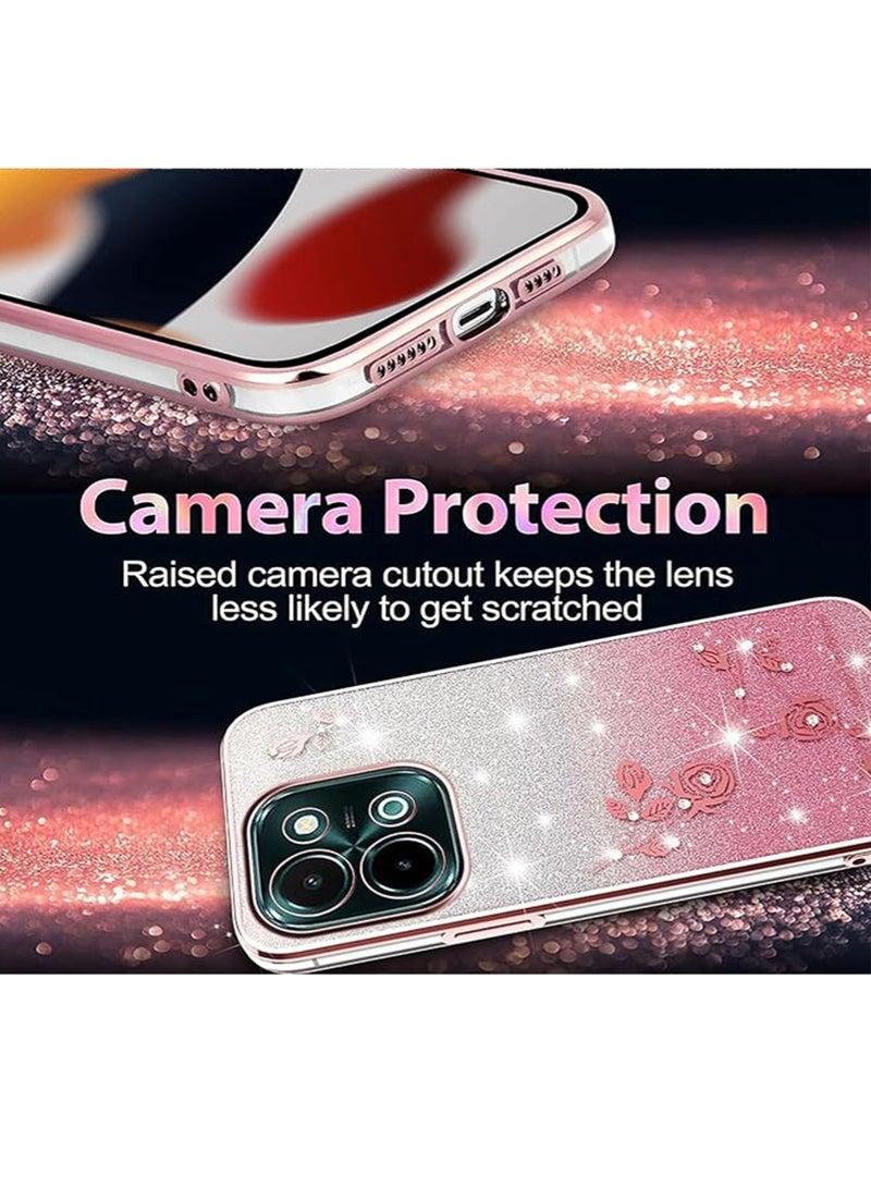 WRISTWISE Case Cover for Xiaomi Poco C85, Shiny Gradient Color Phone Case, Elegant Rose Pattern, Ultra-Thin Soft Silicone TPU Bumper Shockproof Protective Cover (Pink) - Image 4