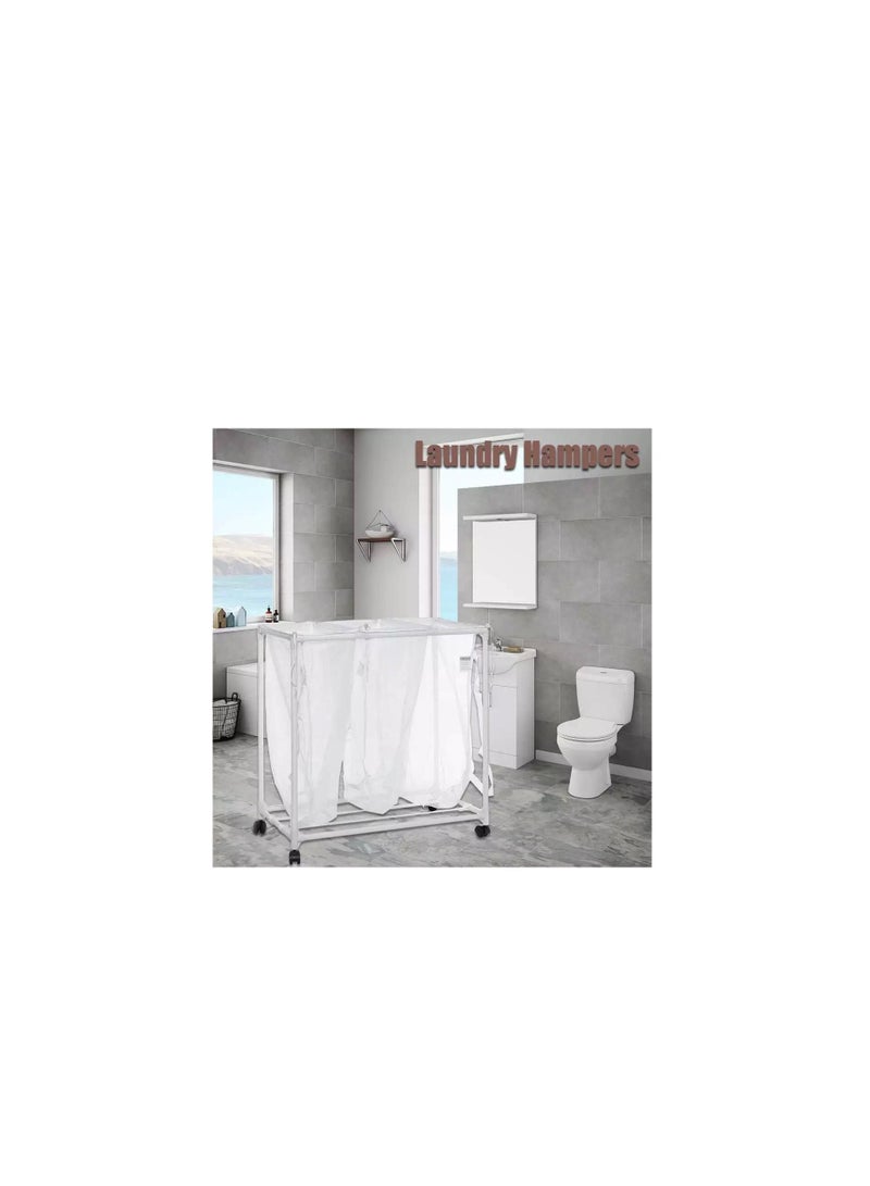 AS SEEN ON TV Mainstays 3 Bag Mesh Rolling Sorter Laundry Cart White - Image 5