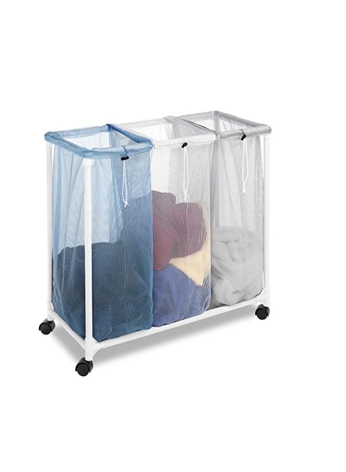 AS SEEN ON TV Mainstays 3 Bag Mesh Rolling Sorter Laundry Cart White - Image 1