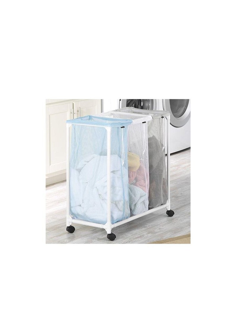 AS SEEN ON TV Mainstays 3 Bag Mesh Rolling Sorter Laundry Cart White - Image 2