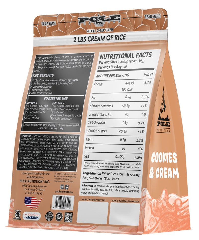 POLE NUTRITION Cream of Rice High Carbohydrate Rice Powder - Cookies & Cream, 2 lbs (30 Servings) - Image 2