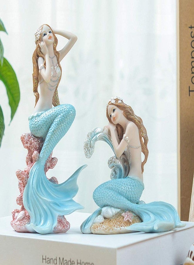 Rayberro Blue Mermaid Figurines 7.28" Resin Mermaid Sculpture Mediterranean Princess Ornaments Home Office Desktop Bookshelf Mermaid Collectible Figurines Crafts Fish Tank Aquarium Decoration - Image 5