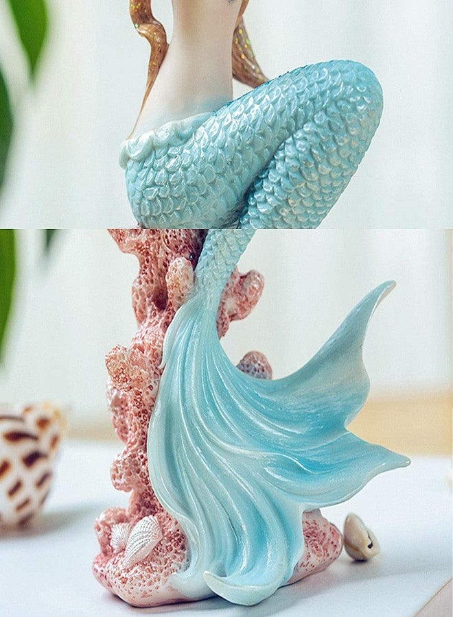 Rayberro Blue Mermaid Figurines 7.28" Resin Mermaid Sculpture Mediterranean Princess Ornaments Home Office Desktop Bookshelf Mermaid Collectible Figurines Crafts Fish Tank Aquarium Decoration - Image 4