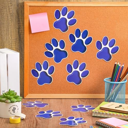 Junkin 60 Pcs Mini Paw Prints Cutouts Accents Bulletin Board Patrol Table Decorations Wall Decal Poster for Kids Educational School Home Party Supplies(Blue) - Image 5