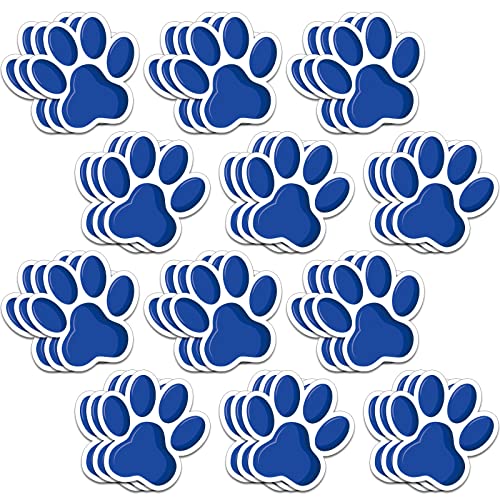 Junkin 60 Pcs Mini Paw Prints Cutouts Accents Bulletin Board Patrol Table Decorations Wall Decal Poster for Kids Educational School Home Party Supplies(Blue) - Image 1