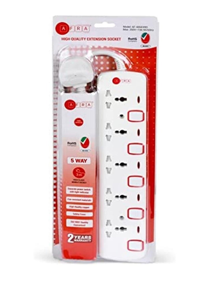 BGM "5-Way Japan Universal Extension Cord – 3M, 5 Sockets, Shockproof, 250V, ESMA, ROHS, CB Certified, 2-Year Warranty"  - Image 1