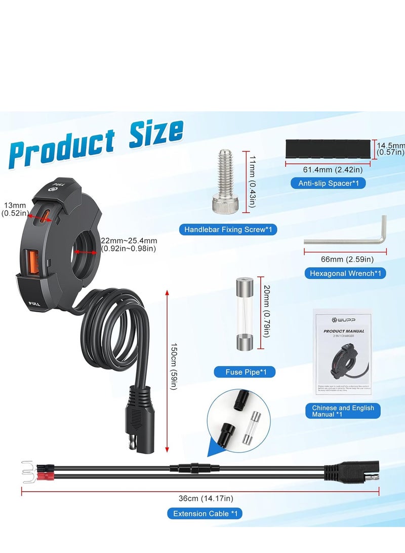 Generic USB charger type C for motorcycles waterproof to dual USB phone charger motorcycle charger SAE to USB car dual fast adapter motorcycle USB charger motorcycle adapter USB charger  - Image 5