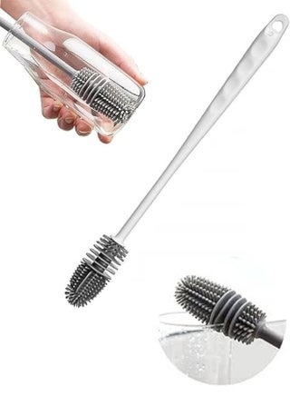 Silicone Baby Bottle Cleaning Brush with Long Handle for Water Bottles and Cups - Gray and White