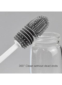 Generic Silicone Baby Bottle Cleaning Brush with Long Handle for Water Bottles and Cups - Gray and White  - Image 2