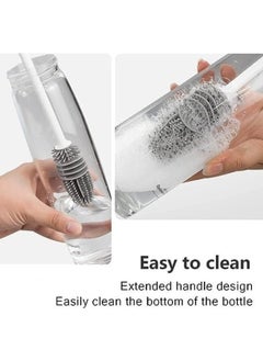 Generic Silicone Baby Bottle Cleaning Brush with Long Handle for Water Bottles and Cups - Gray and White  - Image 3