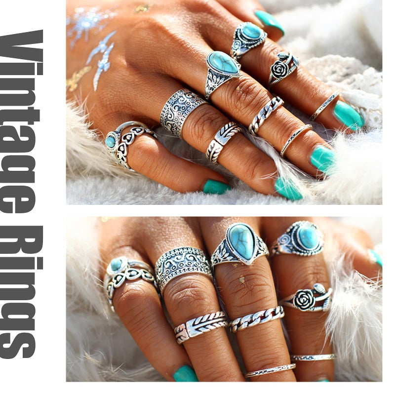17mile 17 MILE 82 Pcs Vintage Silver Knuckle Rings Set for Women, Bohemian Stackable Joint Finger Rings, Retro Stone Crystal Stacking Midi Rings Pack (Silver) - Image 5