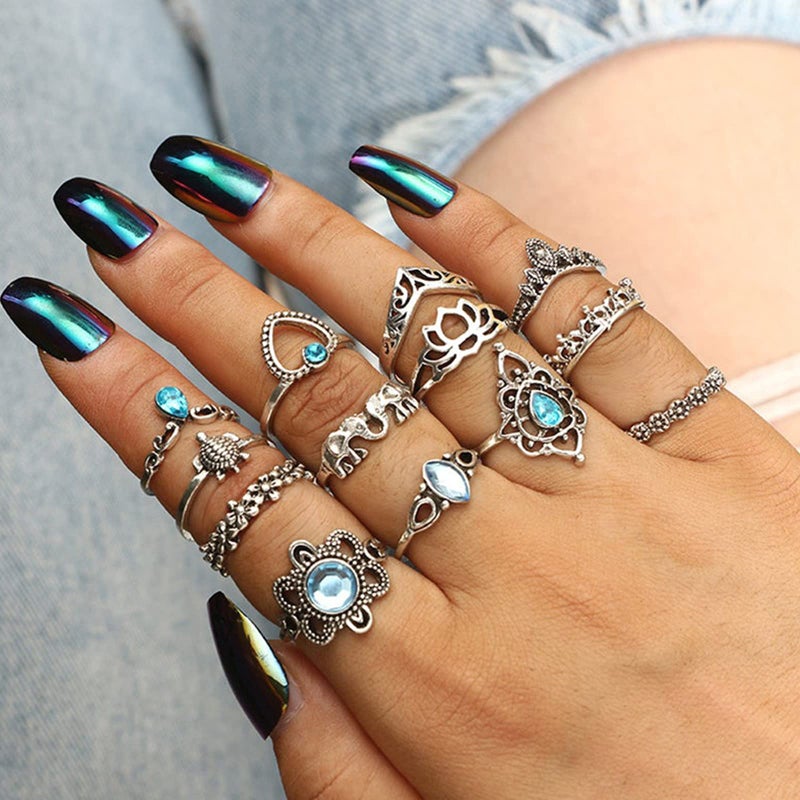 17mile 17 MILE 82 Pcs Vintage Silver Knuckle Rings Set for Women, Bohemian Stackable Joint Finger Rings, Retro Stone Crystal Stacking Midi Rings Pack (Silver) - Image 4