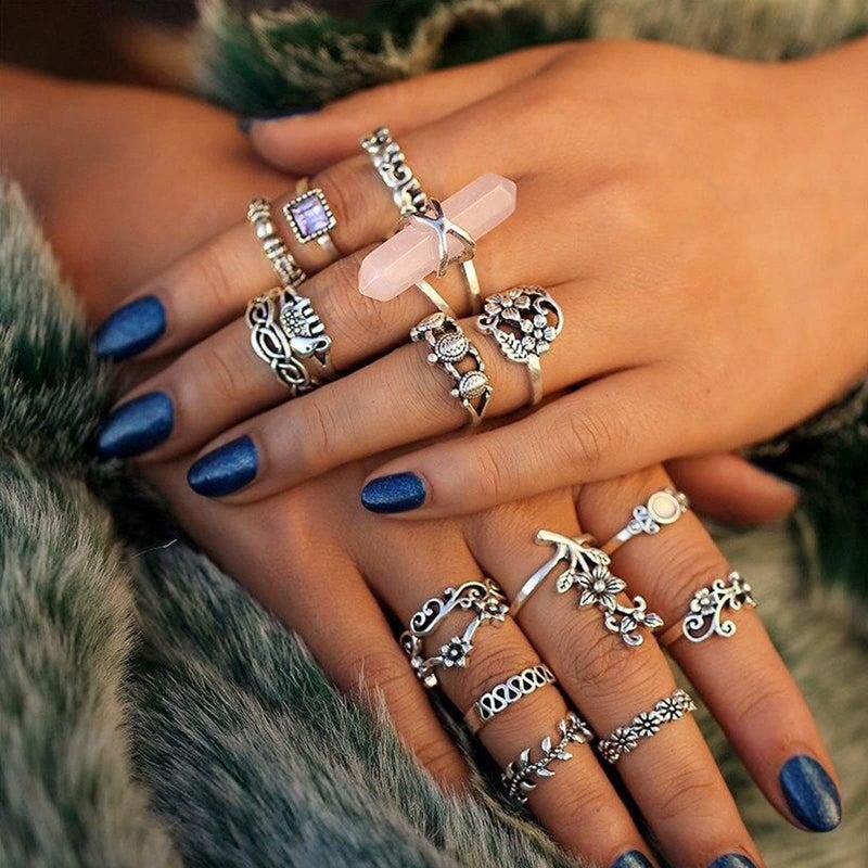 17mile 17 MILE 82 Pcs Vintage Silver Knuckle Rings Set for Women, Bohemian Stackable Joint Finger Rings, Retro Stone Crystal Stacking Midi Rings Pack (Silver) - Image 2