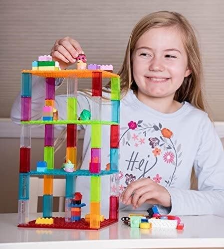 Strictly Briks Stackable Baseplates - Compatible with Lego, 6 x 6 inches Stackable Baseplates for Buidling Brick Display Shelves, Expand Vertical Builds, 4 Baseplates & 30 Stakcers, Multicolor - Image 2