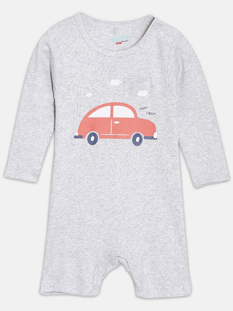 Broon Infant Boys Grey and Off White Printed Organic Cotton Rompers Pack of 2 - Image 3