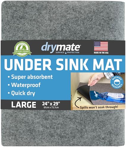 Drymate Premium Under Sink Mat, Waterproof Cabinet Protection Mats for Kitchen & Bathroom, Absorbent Shelf Liners, Slip-Resistant, Non-Adhesive, Machine Washable (USA Made)(24”x29”)(Light Grey) - Image 1