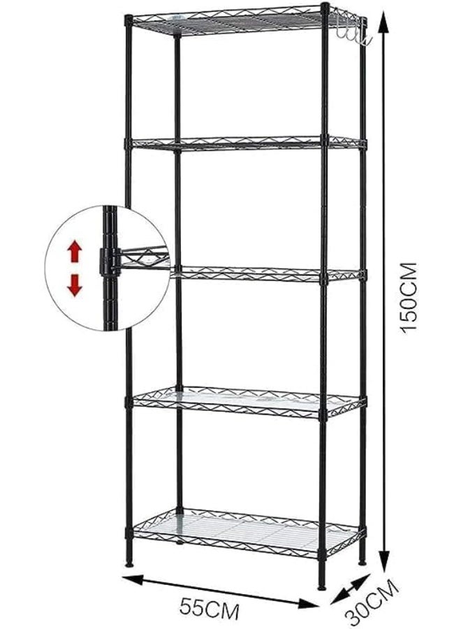 CAZADORA Adjustable 5-Tier Cookware Organizer Rack for Cabinets & Countertops — Heavy-Duty Rust-Resistant Stainless Steel Storage Rack with Premium Black Finish — Multi-Function Kitchen Organizer for Pots, Pans, Lids, Cutting Boards & Utensils — Space-Saving Vertical & Horizontal Design with Anti-Slip Feet — Easy Assembly with Included Mounting Parts & User Guide — Ideal for Home Kitchens, Apartments, Villas & Professional Use — Protects Cookware from Scratches, Improves Accessibility & Maximizes Cabinet Space — Model: Cazadora 5-Tier Adjustable Rack — Durable General-Purpose Shelving Unit - Image 2