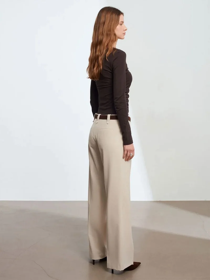 Dilvin Dilvin Mid-Waist Wide-Leg Crepe Trousers