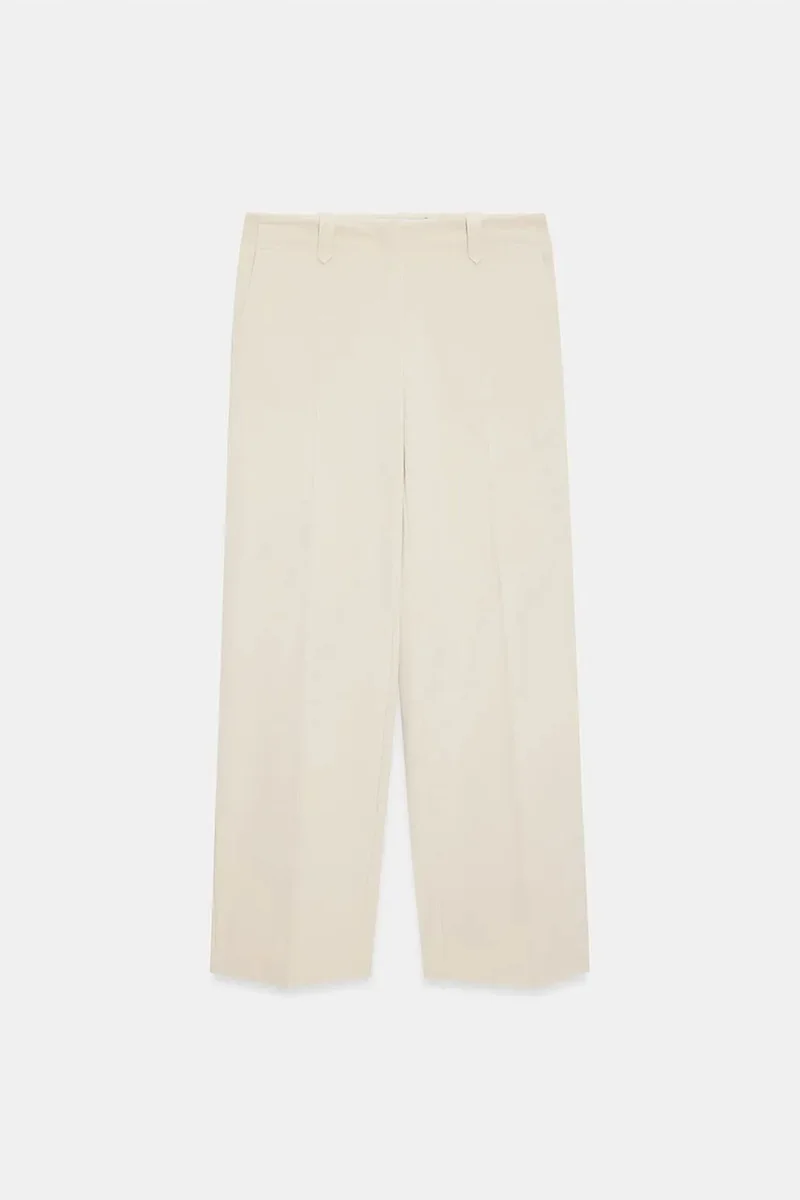Dilvin Stone Natural DILVIN Mid-Waist Wide-Leg Crepe Trousers for Women | Best Price UAE