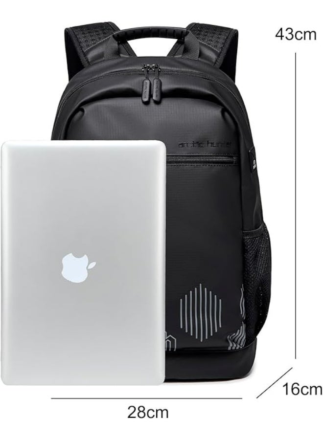 أركتيك هانتر حقيبة ظهر Arctic Hunter للكمبيوتر المحمول مقاس 15.6 بوصة للرجال، خفيفة الوزن وأنيقة للجامعة مع مساحة تخزين متينة ومقاومة للصدمات ومقاومة للماء للسفر والاستخدام اليومي، لون أسود - Image 2