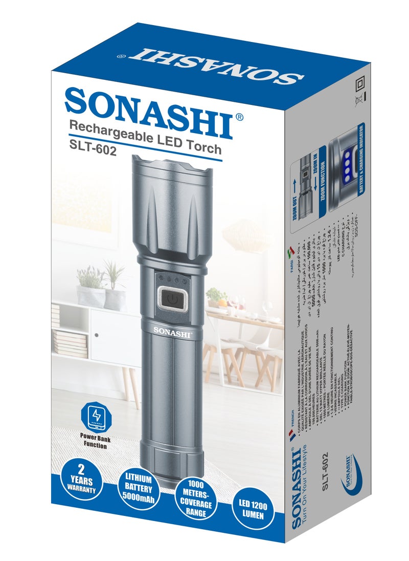 SONASHI - Rechargeable LED Torch with Zoom Function | 5000mAh Battery with Long Range Coverage of 1000 Meters | Hyper Bright LED with 6 Hours of Continuous Working | LED Flashlights SLT-602 - Image 1
