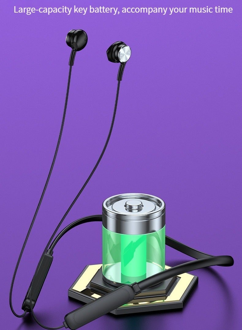 سماعات بلوتوث لاسلكية تلبس الرقبة بكلتا الأذنين سماعات عالية الجودة (أسود) - Image 3