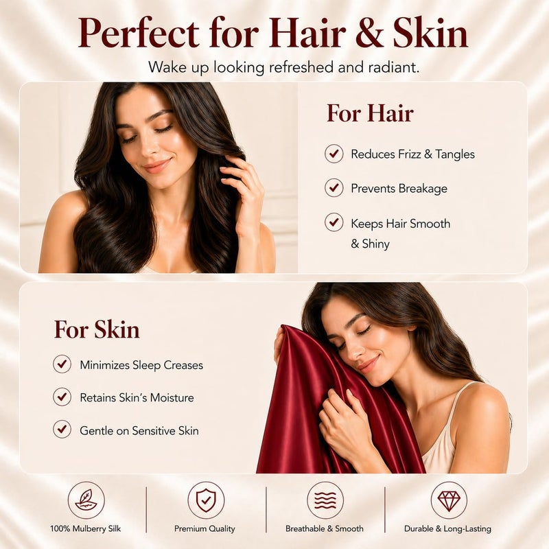 ROSEWARD Red Silk Pillow Cases for Hair and Skin, 100% Mulberry Silk Pillowcase for Women, King Size with Zipper, Organic, Cooling, Anti Acne, Anti Wrinkle, 1 Pc 20"x36" (King, Red) - Image 5