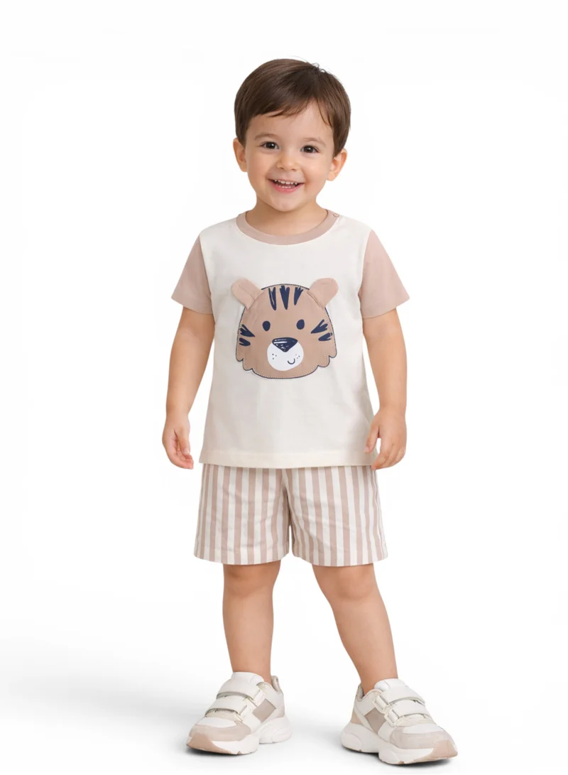 فكتور اند جين Infant Boys’ 2-Piece Set – Tiger Face Raglan T-Shirt & Striped Shorts
