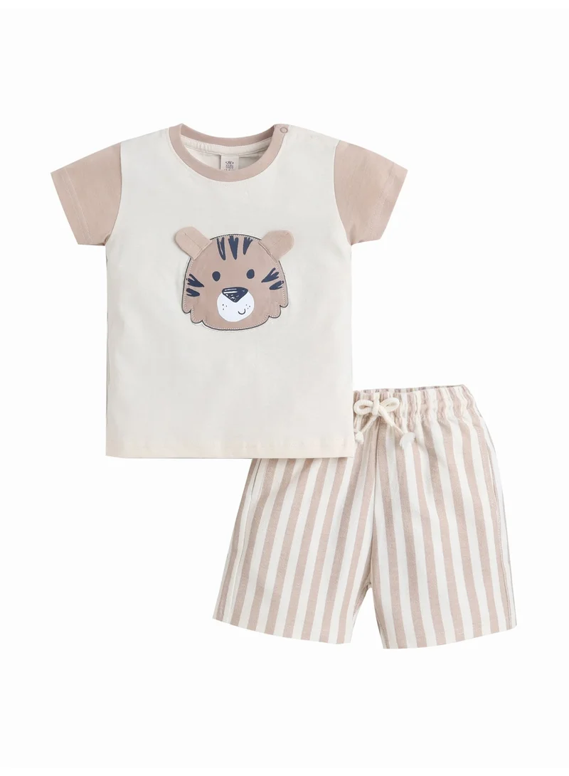 Victor And Jane  Infant Boys’ 2-Piece Set – Tiger Face Raglan T-Shirt & Striped Shorts for Men | Best Price UAE
