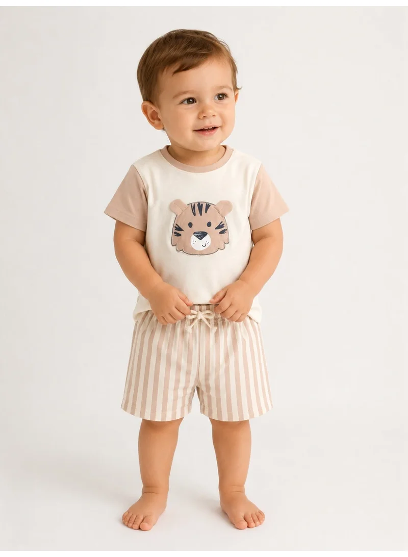 Infant Boys’ 2-Piece Set – Tiger Face Raglan T-Shirt & Striped Shorts