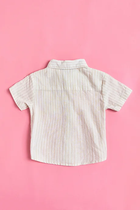 أر أند بي Striped Shirt with Classic Collar and Short Sleeves