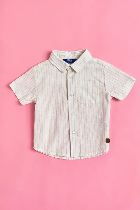 أر أند بي Striped Shirt with Classic Collar and Short Sleeves