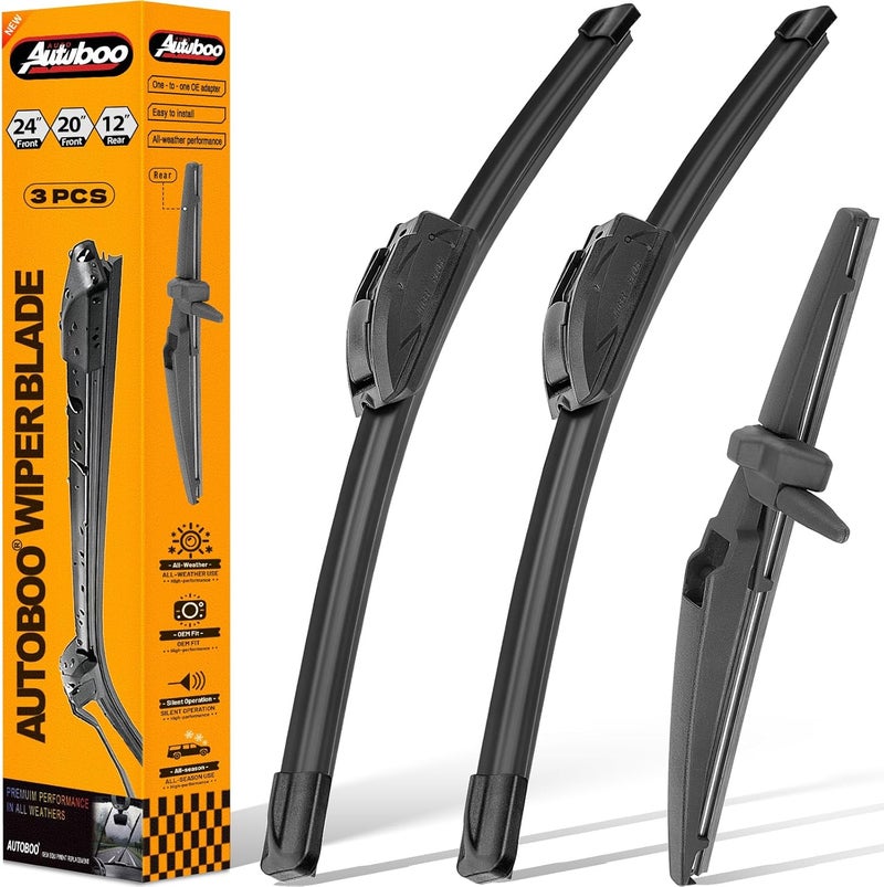 AUTOBOO 24"+20" Windshield Wipers with 12 Inch Rear Wiper Blade Replacement for Toyota 4runner 2010 2011 2012 2013 2014 2015 2016 2017 2018 2019 2022 2023 2024 -Original Factory Quality (Pack of 3) - Image 1