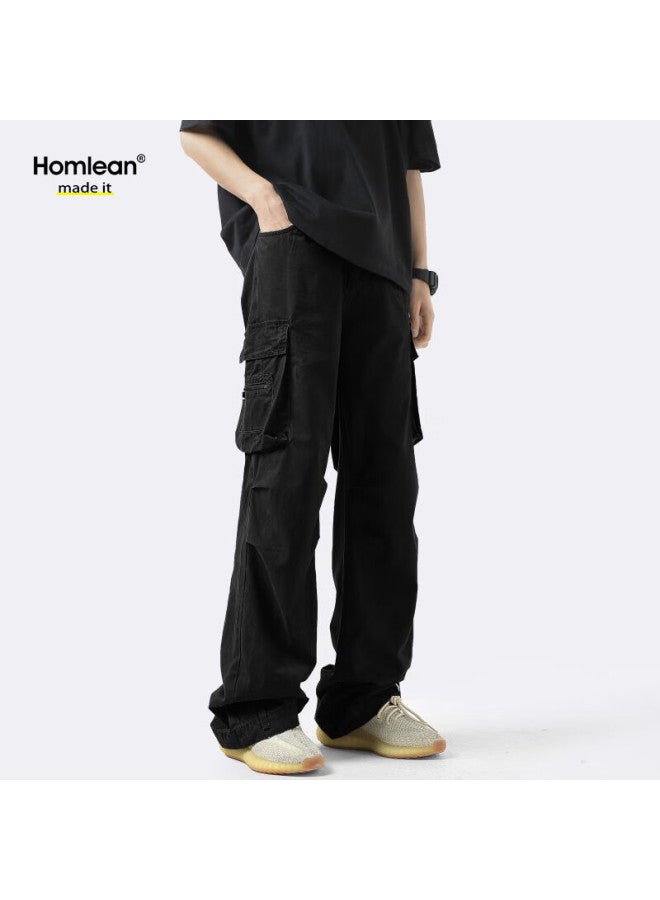 Homlean American-style Functional Cargo Pants For Men, Summer Straight-leg Retro Wide-leg Paratrooper Casual Trousers, 113 Black XL - Image 4