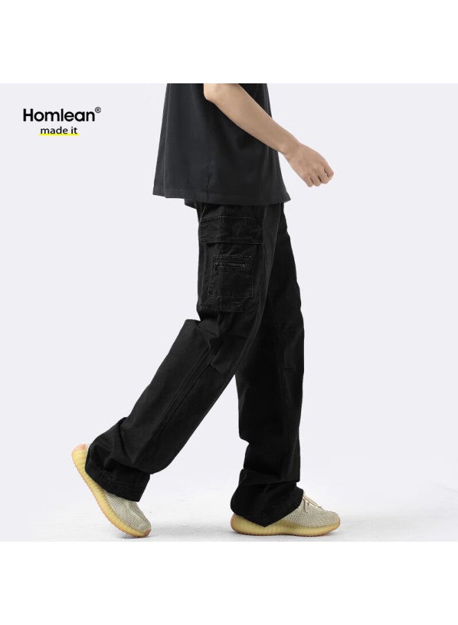 Homlean American-style Functional Cargo Pants For Men, Summer Straight-leg Retro Wide-leg Paratrooper Casual Trousers, 113 Black XL - Image 5